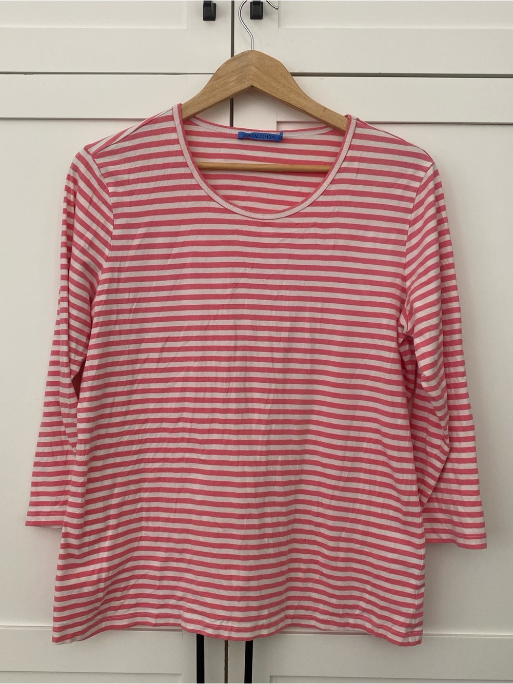 J McLaughlin Pink White Striped Long Sleeve Scoop Neck Top Cotton Modal Size XL